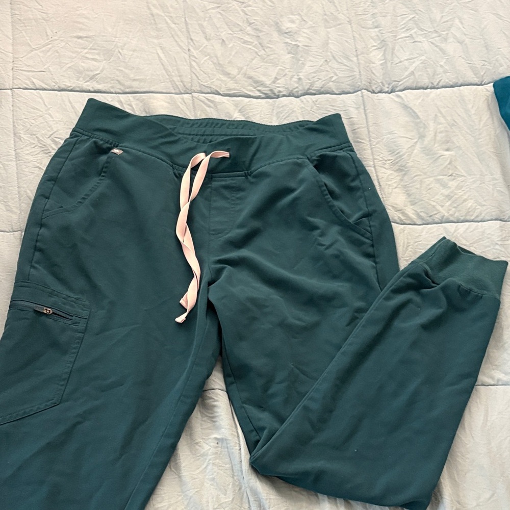 Figs Caribbean blue Jogger Pants with Pink Drawstring